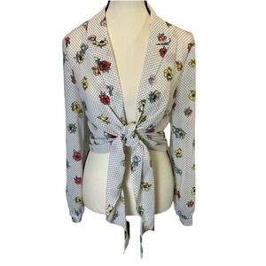 Nasty Gal Collection Tied To You‎ Floral Shirt Women's Small Polka Dot Blouse